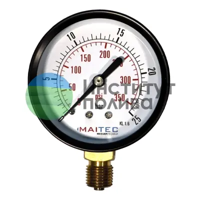 Манометр глицериновый "MAITEC" 0-2,5 бар, 1/4" осевой (задняя резьба)